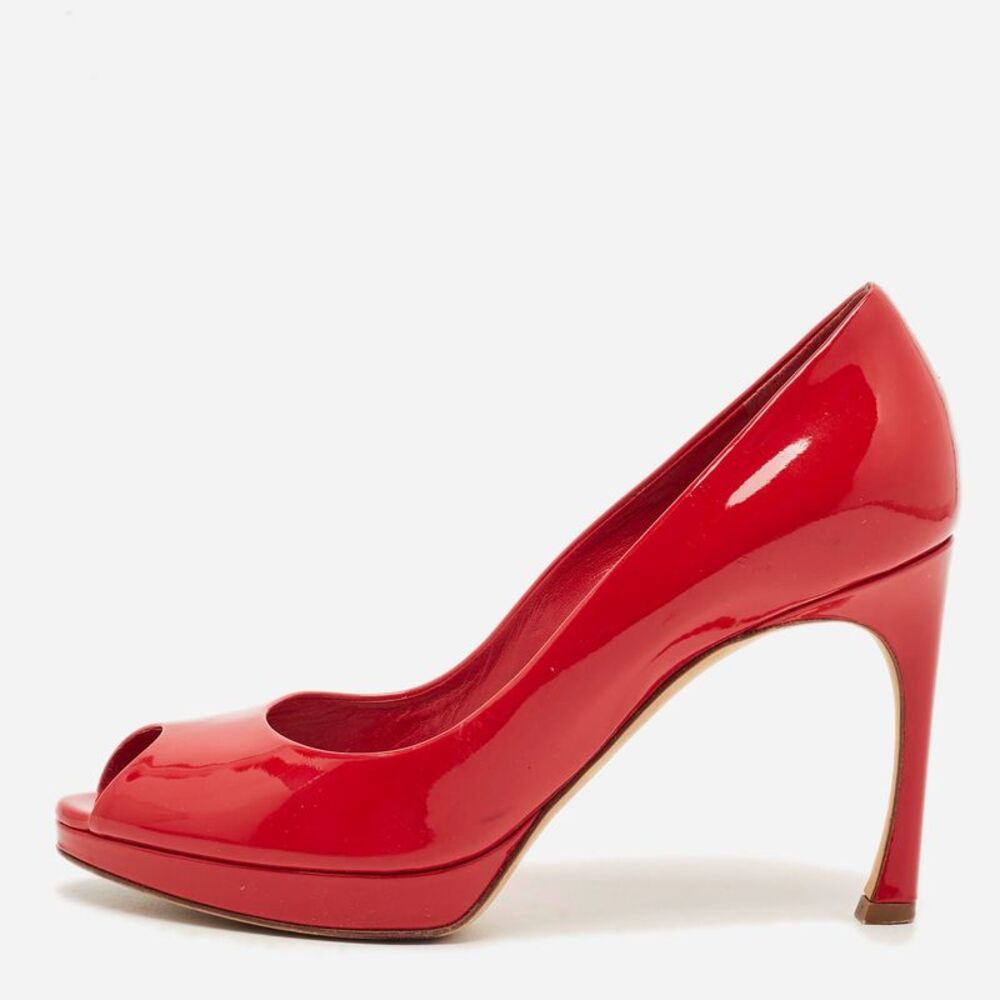 Dior Miss Dior Size 37 Red Patent Leather Peep Toe Pumps